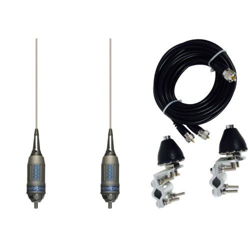 Dual Sirio Performer 5000 3/8 (27 - 30 MHz) No Shaft CB Antenna, COAX, BRACKETS
