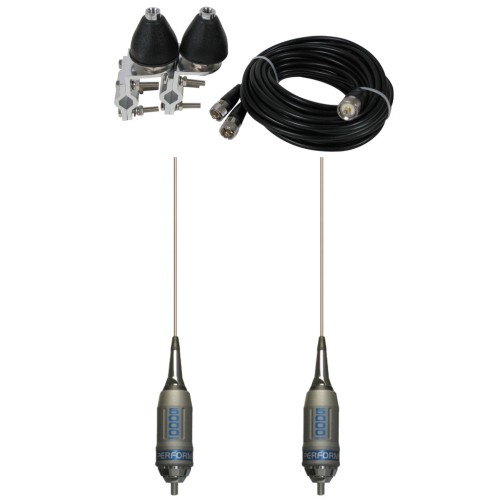 Dual Sirio Performer 5000 3/8 (27 - 30 MHz) No Shaft CB Antenna, COAX, BRACKETS