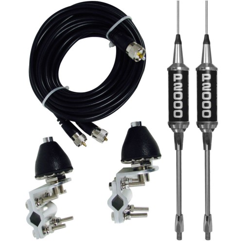 Dual Sirio Performer 2000 3/8 Trucker Antenna, COAX, BRACKETS